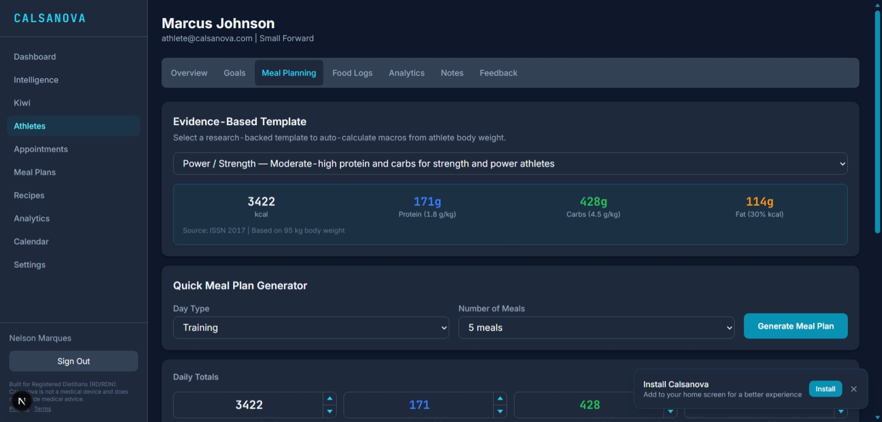 AI-generated personalized meal plan